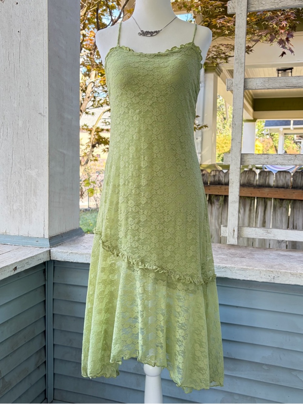 Vintage y2k Pale Green Lace Asymmetrical Fairy Dress